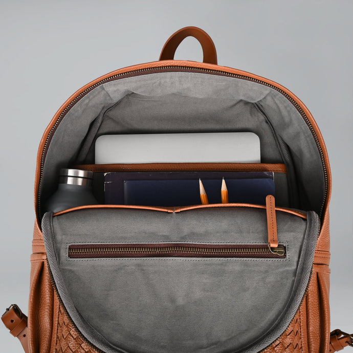 UNLEASH YOUR STYLE: Weaved Journey Leather Backpack - Tan: 15% OFF - paintyourskin.com