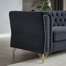 Load image into Gallery viewer, 60.2&quot; Chesterfield Sofa Black Velvet for Living Room, 2 Seater Sofa - Velvet | Furniture
