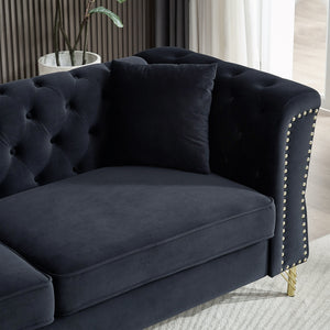 60.2" Chesterfield Sofa Black Velvet for Living Room, 2 Seater Sofa - Velvet | Furniture