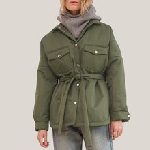 Load image into Gallery viewer, Women Casual Solid Color Parka With With Belt Turn Down Collar Batwing
