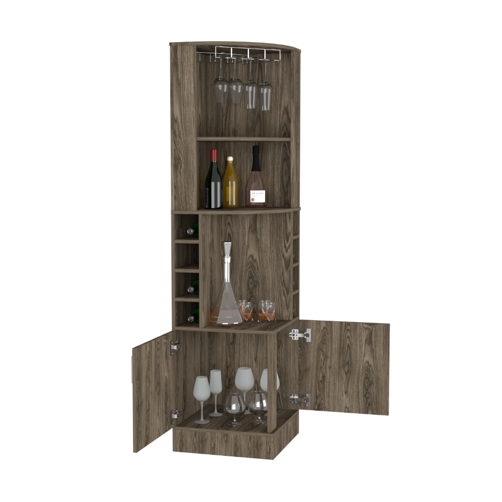 Bar Cabinet Papprika, 8 Wine Cubbies, Double Door, Dark Walnut Finish