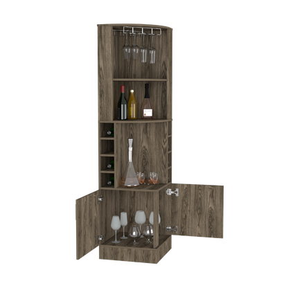 Bar Cabinet Papprika, 8 Wine Cubbies, Double Door, Dark Walnut Finish