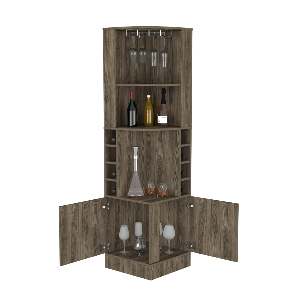 Bar Cabinet Papprika, 8 Wine Cubbies, Double Door, Dark Walnut Finish