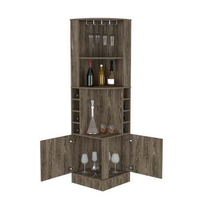 Bar Cabinet Papprika, 8 Wine Cubbies, Double Door, Dark Walnut Finish