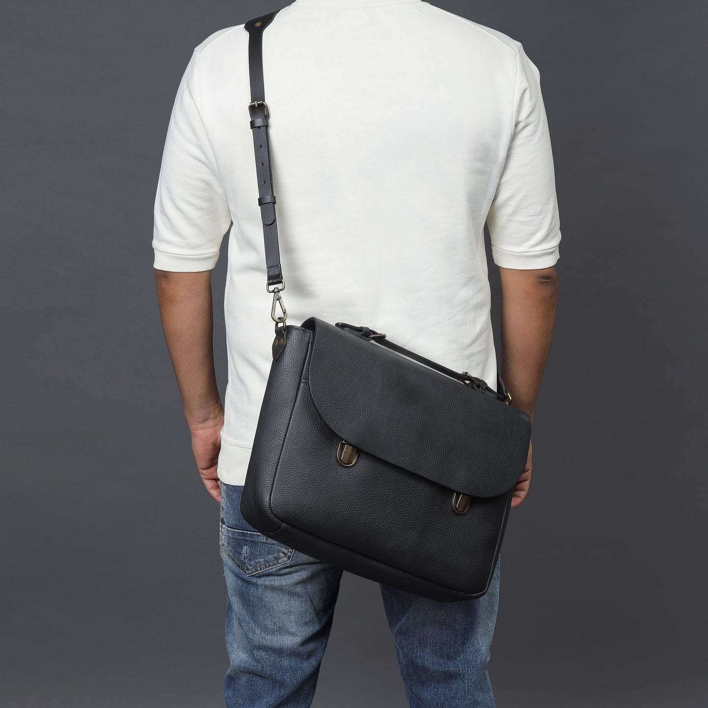 Large London Leather Briefcase - Black | London Collection