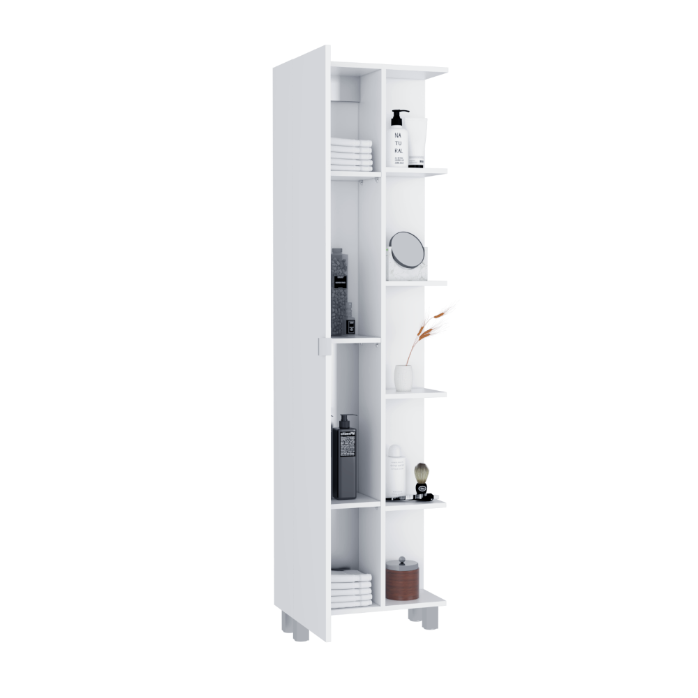 Corner Cabinet Womppi, Five Open Shelves, Single Door, White Finish