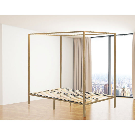 4 Four Poster Queen Bed Frame - Gold | Beds & Bedframes