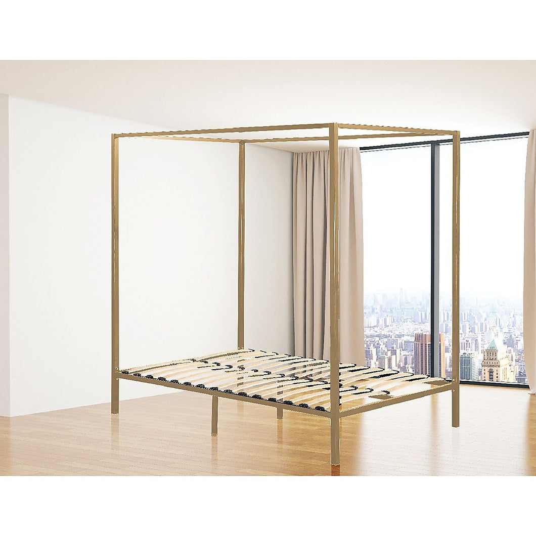 4 Four Poster Queen Bed Frame - Gold | Furniture