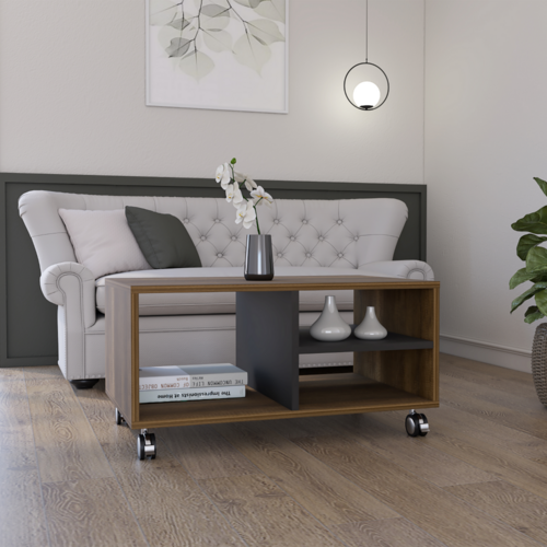 Aveiro Coffee Table, Four Casters, Three Shelves