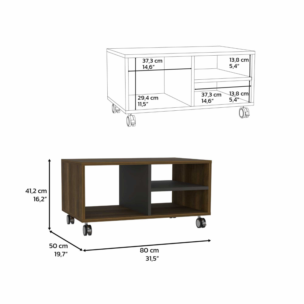 Aveiro Coffee Table, Four Casters, Three Shelves