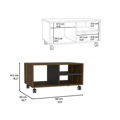 Aveiro Coffee Table, Four Casters, Three Shelves