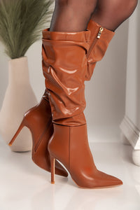 Elegant high-heeled boots Alberica, camel color