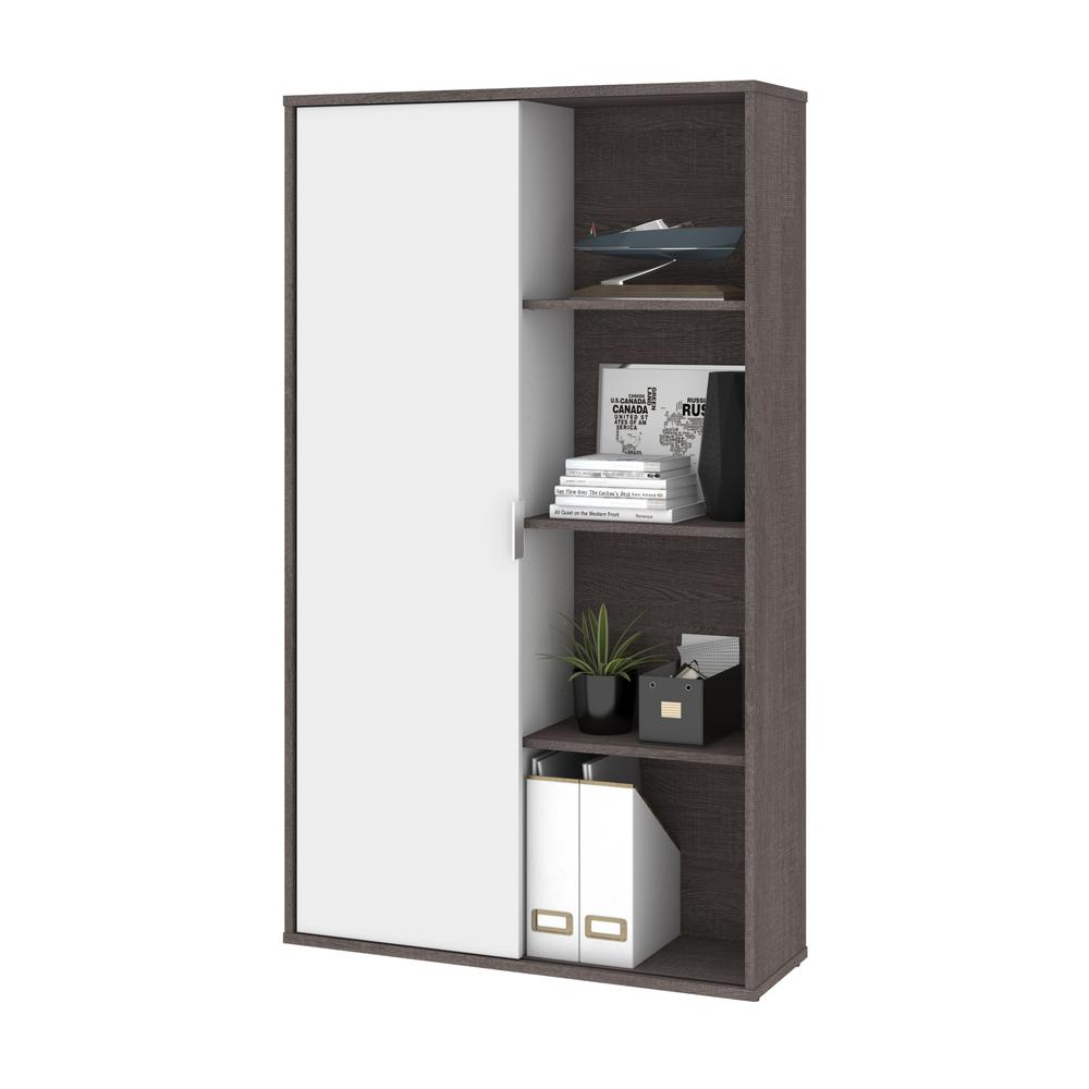 Aquarius Bookcase with Sliding Door - Bark Gray & White