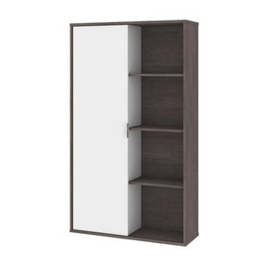 Aquarius Bookcase with Sliding Door - Bark Gray & White