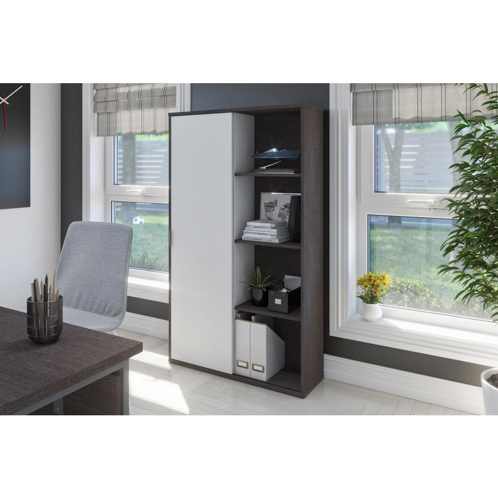 Aquarius Bookcase with Sliding Door - Bark Gray & White