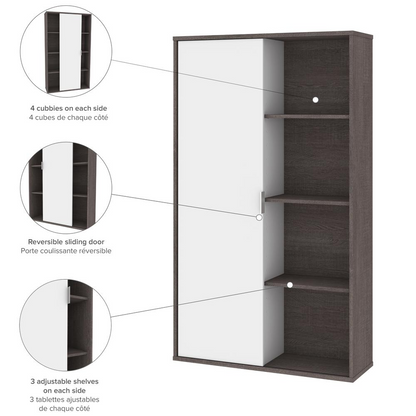 Aquarius Bookcase with Sliding Door - Bark Gray & White