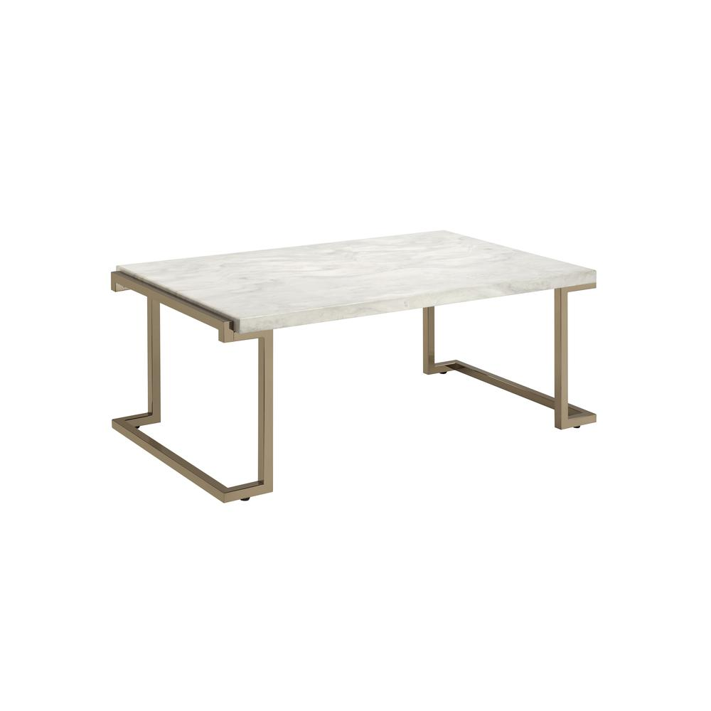 Boice II Coffee Table, Faux Marble & Champagne