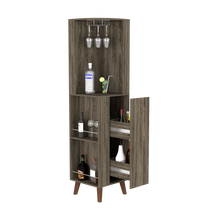 Load image into Gallery viewer, Corner Bar Cabinet Plex, Cup Rack, Two External Shelves, Dark Brown
