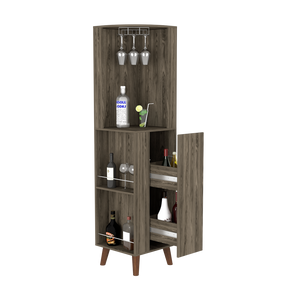 Corner Bar Cabinet Plex, Cup Rack, Two External Shelves, Dark Brown