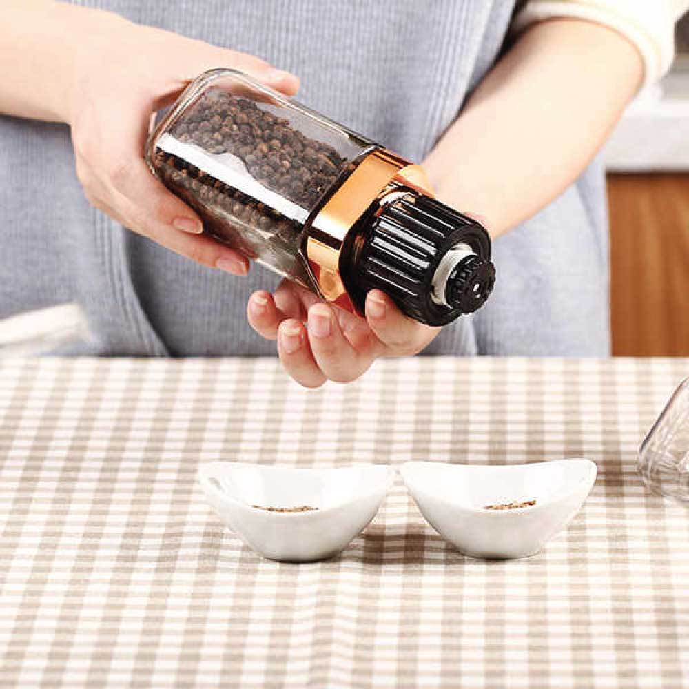 Salt and Pepper Grinder - 180ml Glass Design + Rose Gold Bottle Manual