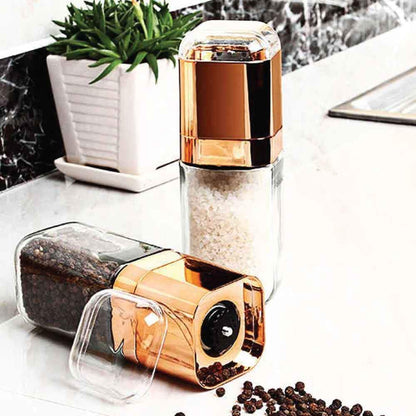 Salt and Pepper Grinder - 180ml Glass Design + Rose Gold Bottle Manual