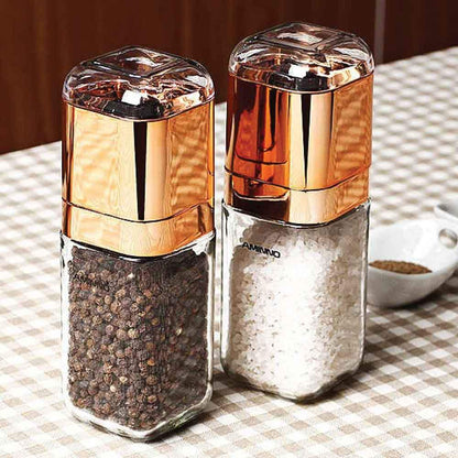 Salt and Pepper Grinder - 180ml Glass Design + Rose Gold Bottle Manual