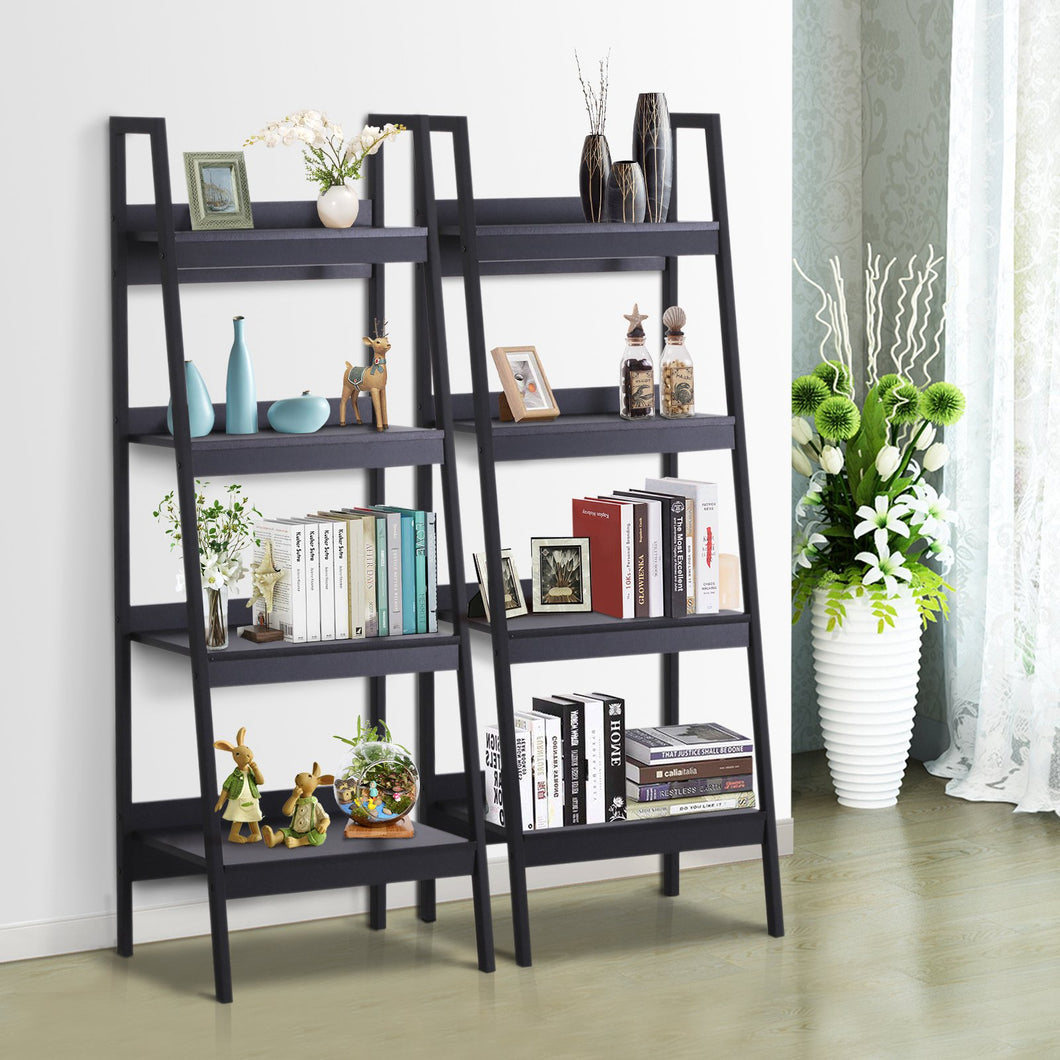 HOMCOM Set of 2 4 Tier Ladder Shelf Bookcase Multi-Use Display Rack