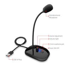 Load image into Gallery viewer, Gooseneck Computer Microphone USB Sound Card Monitor
