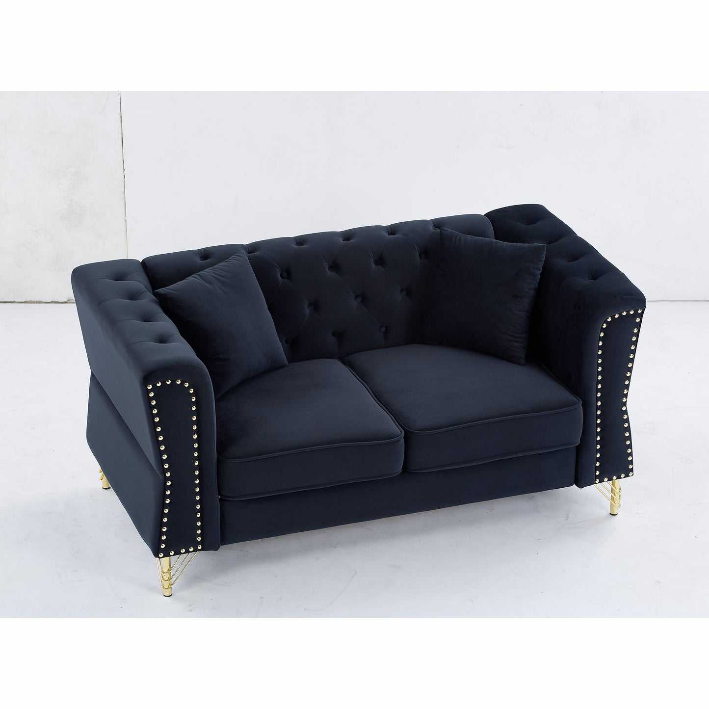 60.2" Chesterfield Sofa Black Velvet for Living Room, 2 Seater Sofa - Velvet | Furniture