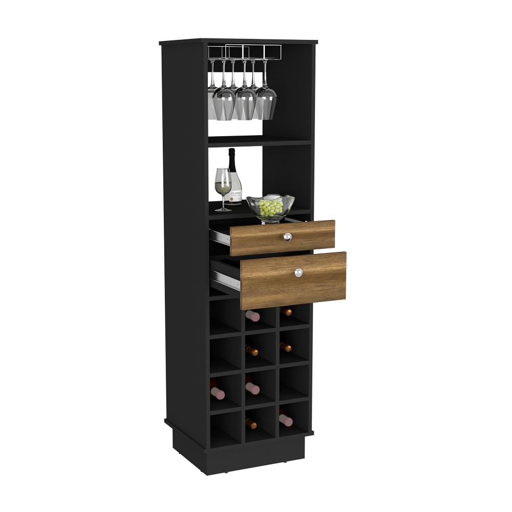 Bar Cabinet Bureck, Two Drawers, Twelve Wine Cubbies, Black Wengue /