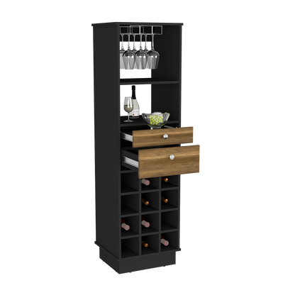 Bar Cabinet Bureck, Two Drawers, Twelve Wine Cubbies, Black Wengue /