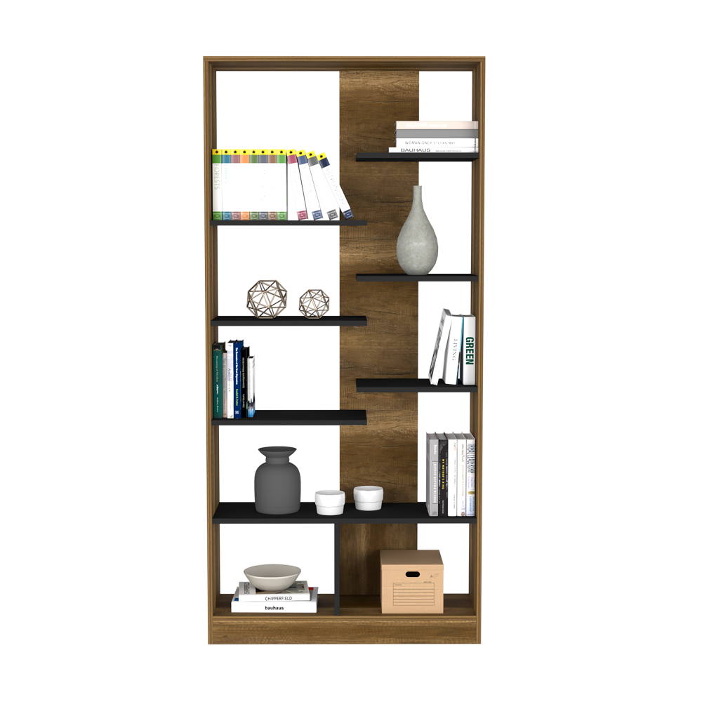 Bookcase Hennessy, Multiple Shelves, Walnut / Black Wengue Finish