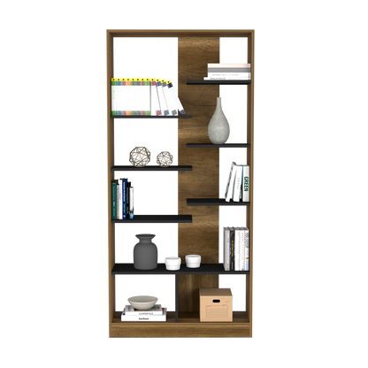 Bookcase Hennessy, Multiple Shelves, Walnut / Black Wengue Finish