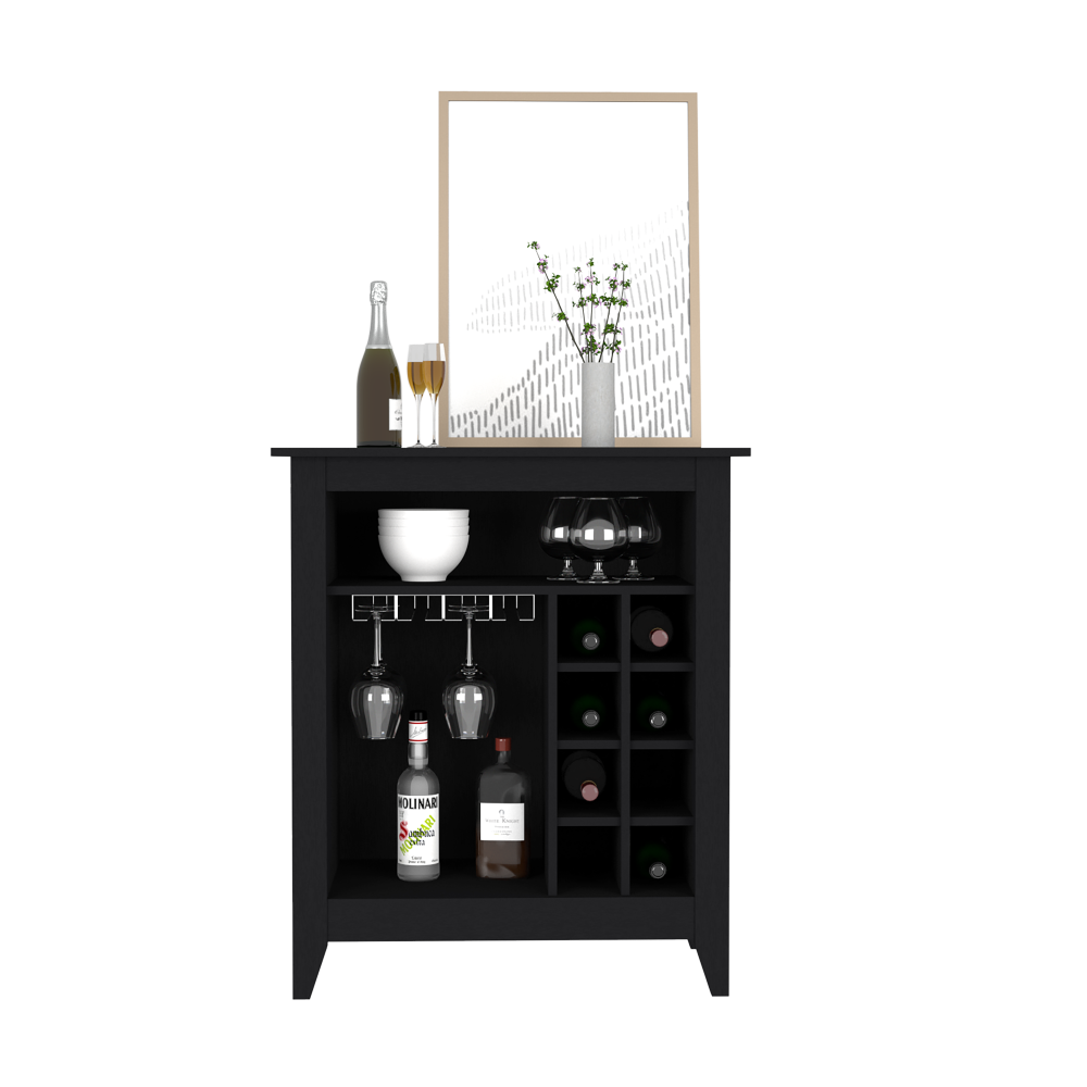 Bar Cabinet Castle, One Open Shelf, Six Wine Cubbies, Black Wengue