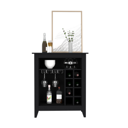 Bar Cabinet Castle, One Open Shelf, Six Wine Cubbies, Black Wengue