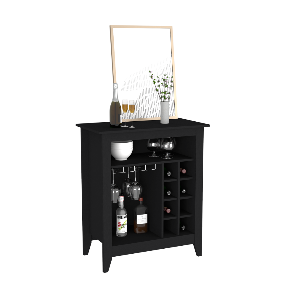 Bar Cabinet Castle, One Open Shelf, Six Wine Cubbies, Black Wengue