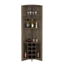 Load image into Gallery viewer, Corner Bar Cabinet  Castle, Three Shelves, Eight Wine Cubbies, Dark
