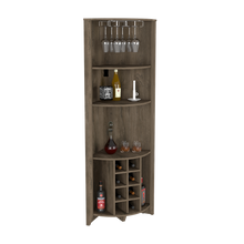 Load image into Gallery viewer, Corner Bar Cabinet  Castle, Three Shelves, Eight Wine Cubbies, Dark
