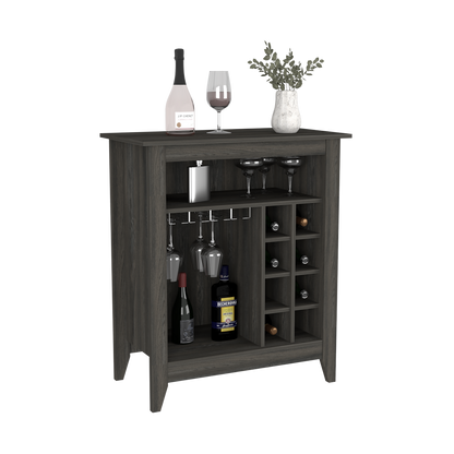 Bar Cabinet Castle, One Open Shelf, Six Wine Cubbies, Carbon Espresso