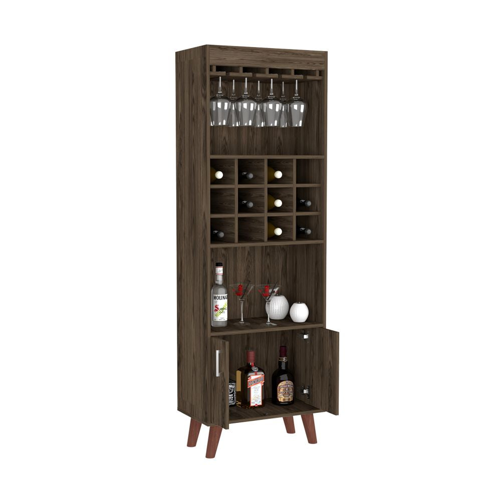 Bar Cabinet Bull, Twelve Wine Cubbies, Rack, Dark Walnut Finish