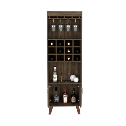 Bar Cabinet Bull, Twelve Wine Cubbies, Rack, Dark Walnut Finish