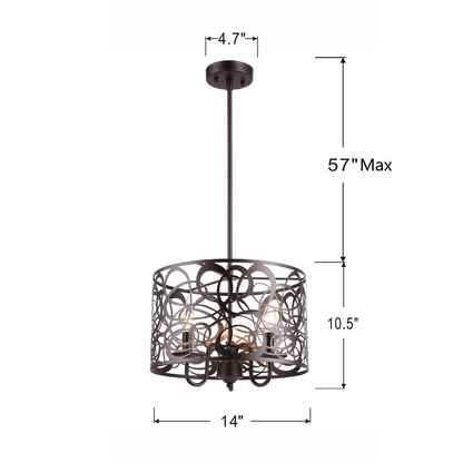 ARIANNA Farmhouse 3 Lights Rubbed Bronze Ceiling Pendant 14 Wide