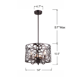 ARIANNA Farmhouse 3 Lights Rubbed Bronze Ceiling Pendant 14 Wide