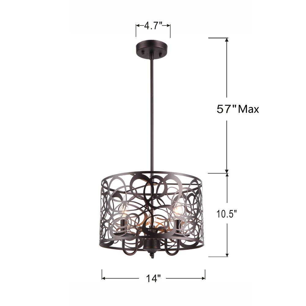 ARIANNA Farmhouse 3 Lights Rubbed Bronze Ceiling Pendant 14 Wide