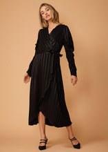 Load image into Gallery viewer, Women&#39;s Puffy Shoulder Dress in Black Stripe
