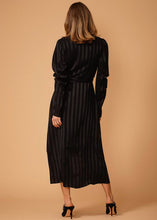 Load image into Gallery viewer, Women&#39;s Puffy Shoulder Dress in Black Stripe
