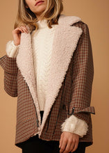 Load image into Gallery viewer, Asymmetrical Zip Front Coat in Peach Gingham
