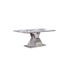 Load image into Gallery viewer, Faux Marble Dining Table with Stainless Steel X-Base
