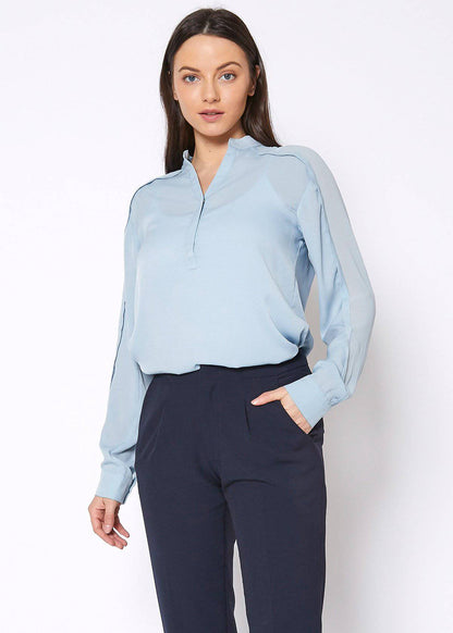 Women's Mandarin Collar Shirt Blouse In Cashmere Blue