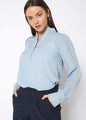 Women's Mandarin Collar Shirt Blouse In Cashmere Blue